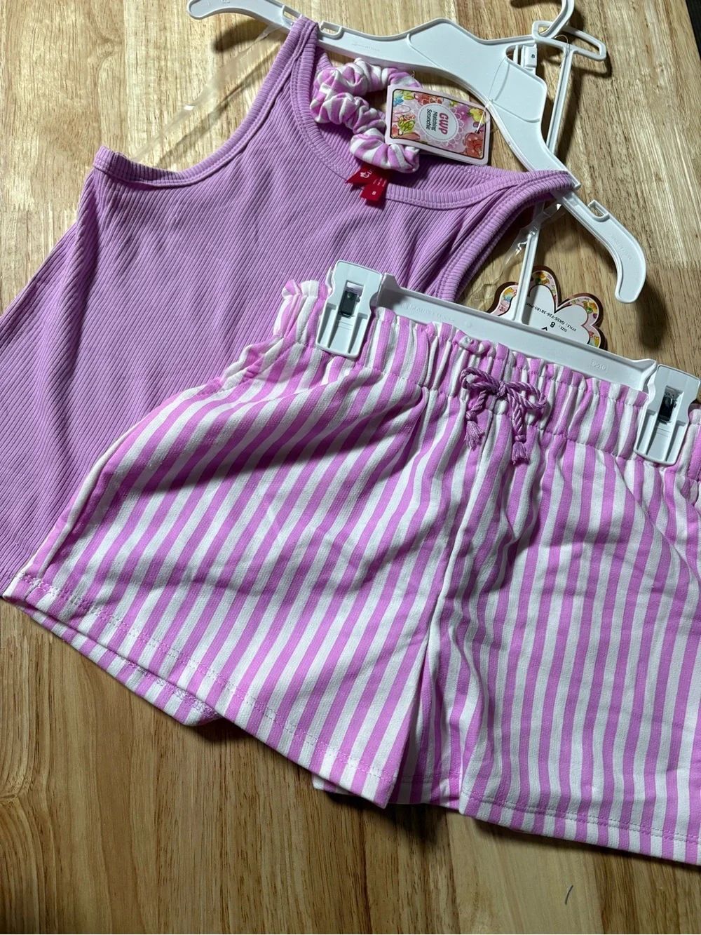 Girls Pink Tank & Striped Shorts Set